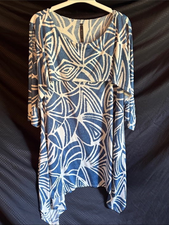IC By Connie K Dresses & Skirts - Asymmetrical Blue & White Printed Women's Dress - Layered Tunic Style